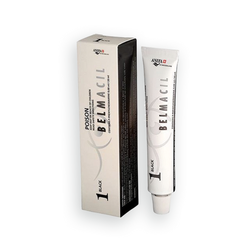 Belmacil Swiss Made Black tint for tinting lashes or brows. To be used by beauty professionals, estheticians, aestheticians, cosmetologists, lash artists, or brow artists only. 